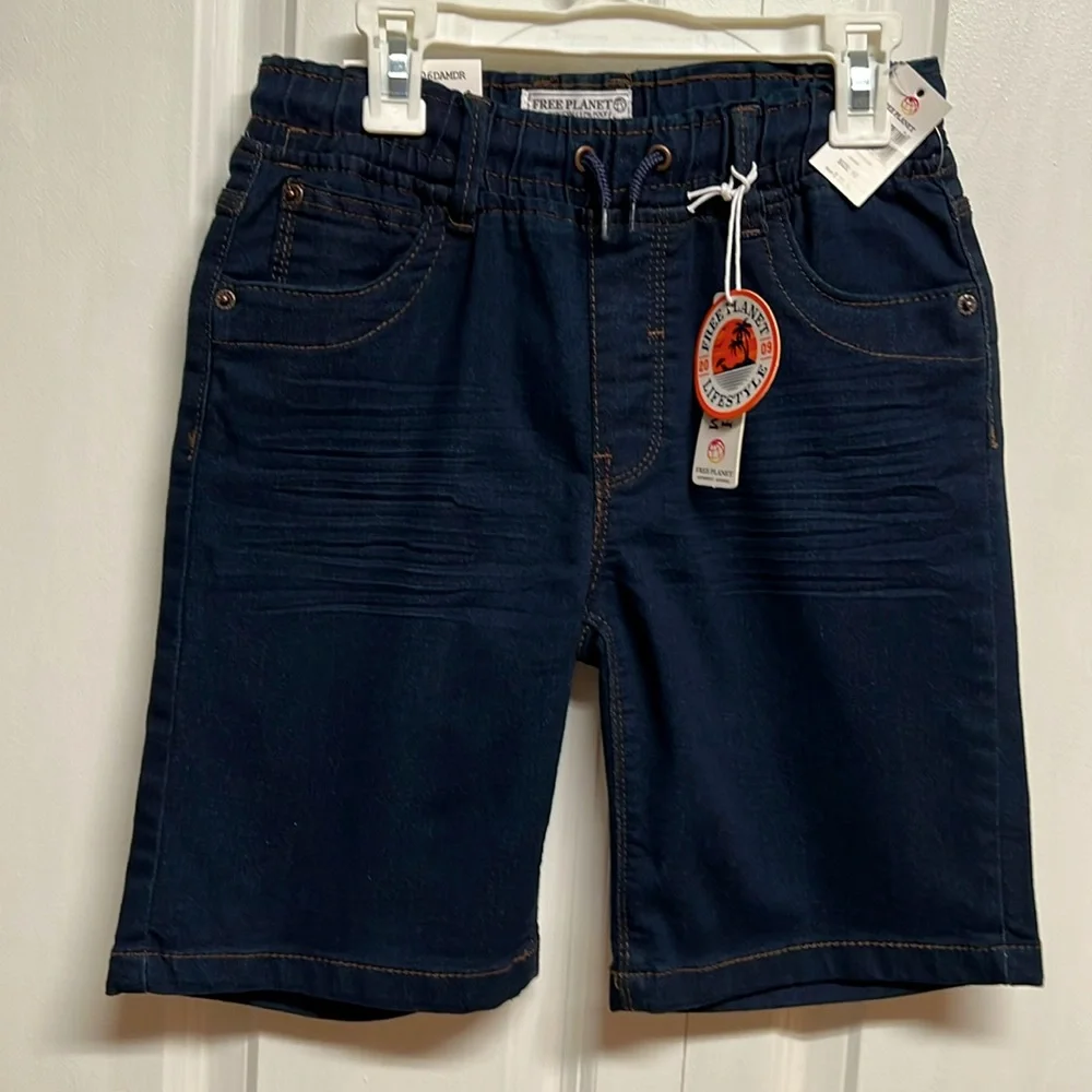 Free Planet Armand Blue 5 Pocket Pull Up Denim Shorts Boys Size 10 NWT